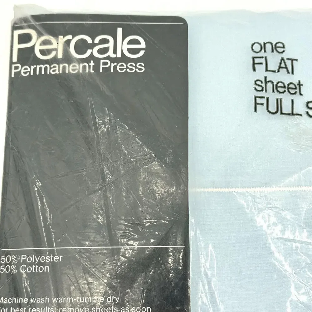 Vintage Percale Full Flat JCPenneys Pale Blue Sheet 50/50 Cotton Polyester